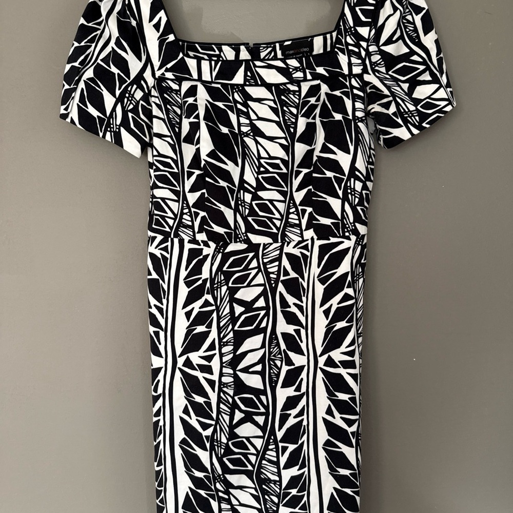 Max & Cleo Black and White Puff Sleeve Sheath Dress